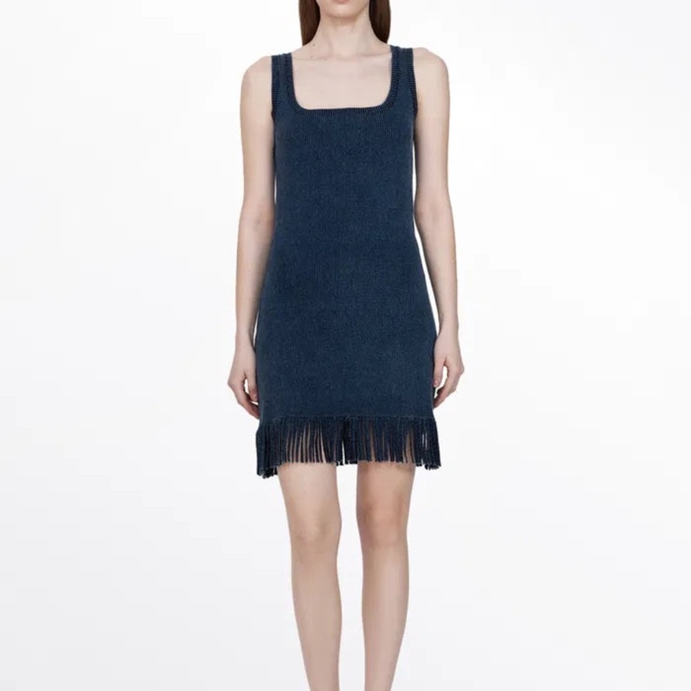 Blue Knit Dress with fringe - Picture 2 of 4